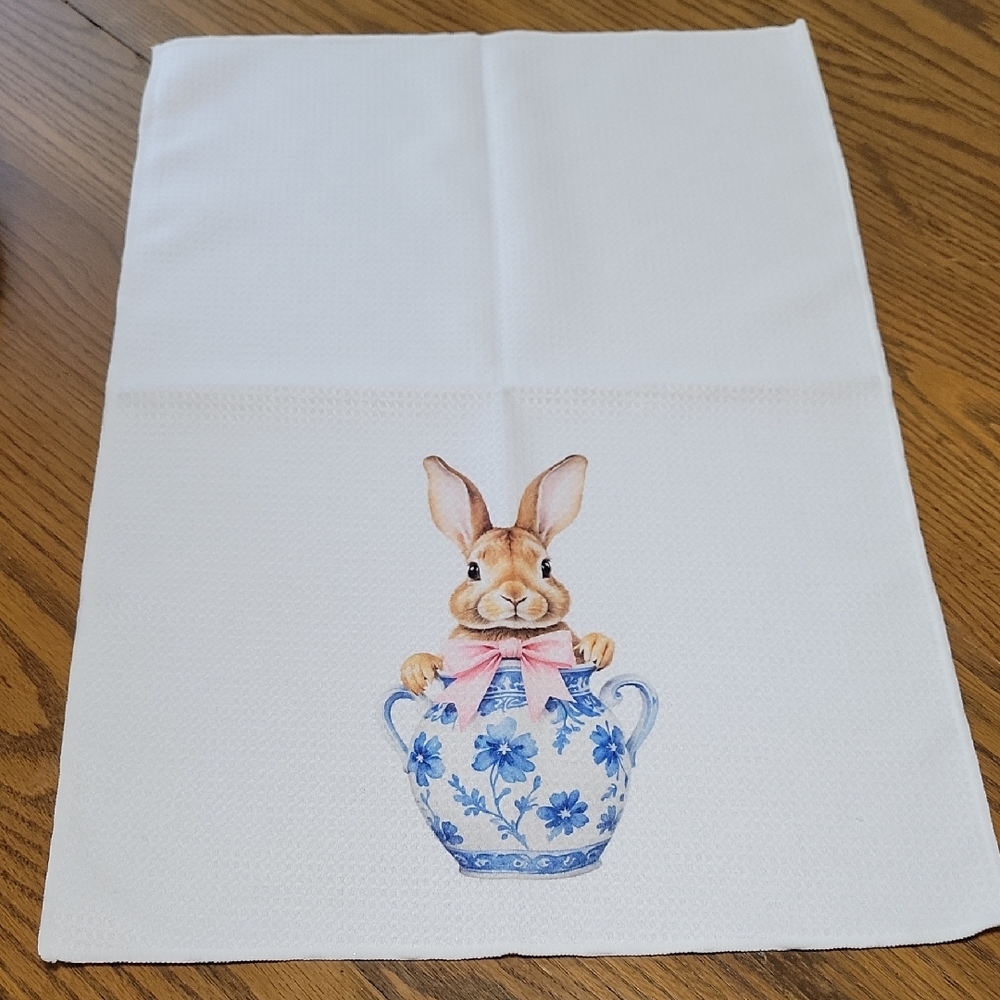 White Tea Towel with Bunny